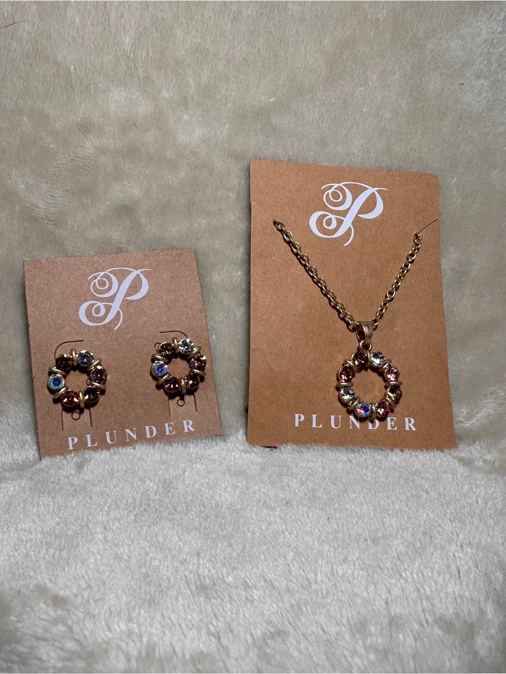 Plunder Gold-Tone Multicolor Crystal Wreath Necklace and Earrings